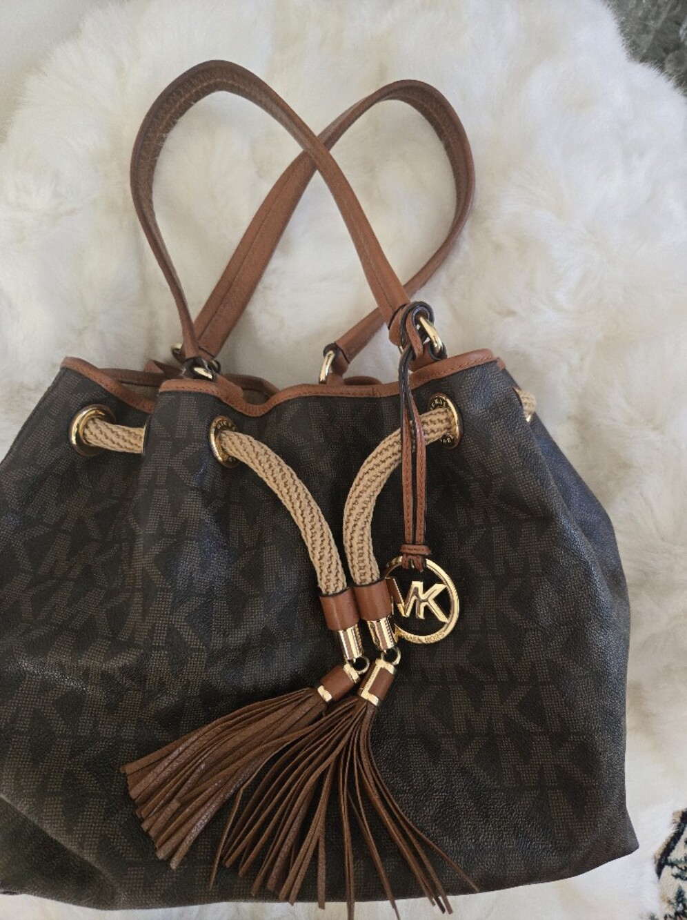 MICHAEL Michael Kors "Marina" Large Signature Drawstring Bucket/Tote Bag.